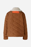 Reversible Aviator style jacket in cream camel and orange with fake leather and quilting