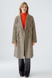 Double breasted wool blend coat in brown/camel check