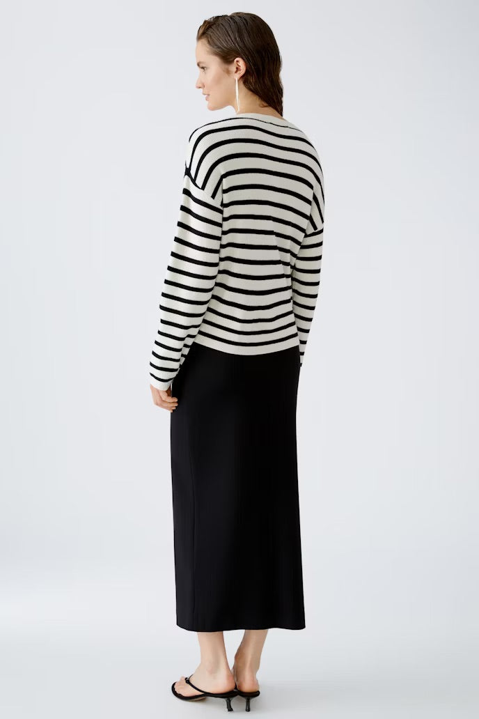 Black and cream striped top with knit detail