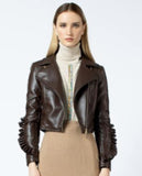 Cropped vegan leather jacket in chocolate brown