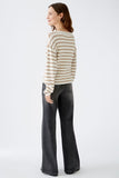 Striped sweater in off white and camel with twist detail