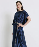 Satin maxi dress in midnight blue