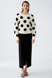 Cream Fur yarn sweater with black polka dots