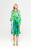 Printed Aqua and Green Pleated Dress