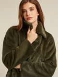 Reversible khaki coat in suedette and fun fur