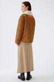 Reversible Aviator style jacket in cream camel and orange with fake leather and quilting