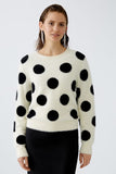 Cream Fur yarn sweater with black polka dots