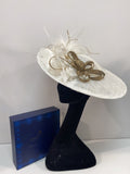 Off White Hat with Feather and Gold Finishing