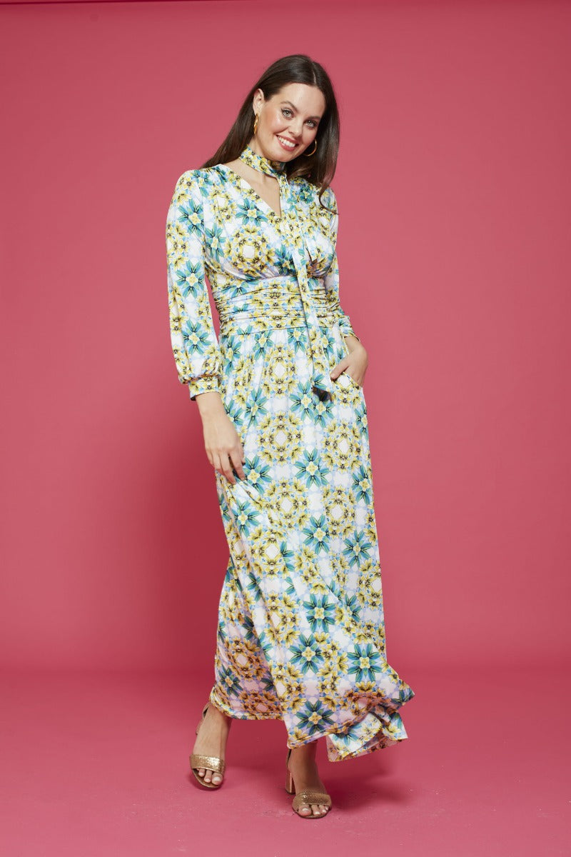 Sharon maxi dress finca blue yellow