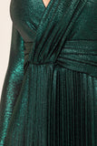 Green Lamé Dress with Pleated Skirt