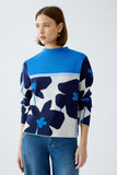 Sweater with Blue and Navy Floral Print