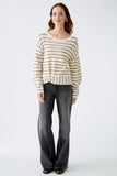 Striped sweater in off white and camel with twist detail