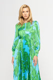 Printed Aqua and Green Pleated Dress