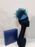 Turquoise Headpiece with Black Velvet Detail and Feather