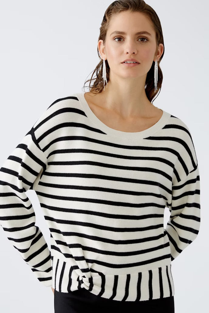 Black and cream striped top with knit detail