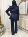 Single breasted blazer in navy crushed velvet