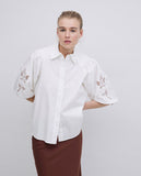 Poplin shirt with lace edging