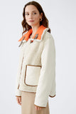 Reversible Aviator style jacket in cream camel and orange with fake leather and quilting