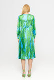 Printed Aqua and Green Pleated Dress