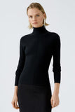 Black poloneck ribbed sweater