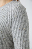 Cropped ribbed grey sweater with diamanté detail all over