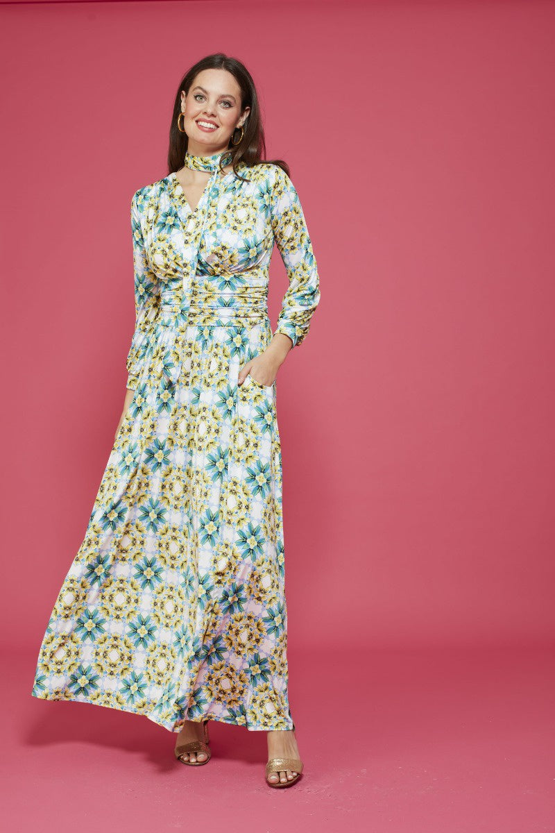 Sharon maxi dress finca blue yellow