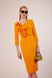 Tangerine Dress with Floral detail at the side