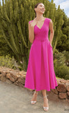 Pink v neck dress with belt