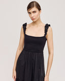 Poplin strappy dress in black