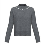 Grey knit with gem and pearl