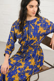 Dixie dress in dark mustard and cobalt blue