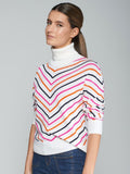 Cream poloneck with colourful  V stripes