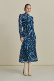 Blue feathers print mesh dress