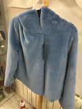 Azure blue hooded fun fur jacket