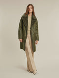 Reversible khaki coat in suedette and fun fur