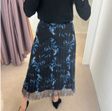 Black tulle skirt with floral pattern in blue