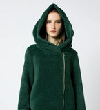 Forest green jacket with cowl neck and hood