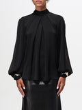 Black crêpe blouse with detachable gold cuffs