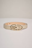 Narrow beige belt with gold buckle