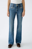 Flare low waist jeans with gold buckle detail