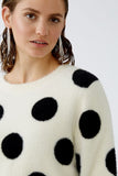 Cream Fur yarn sweater with black polka dots