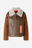 Reversible Aviator style jacket in cream camel and orange with fake leather and quilting