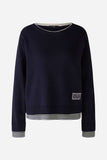 Navy sweater with stripe design in off white