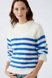 Alpaca mixture pullover in off white with blue stripes