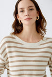 Striped sweater in off white and camel with twist detail