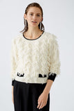 All over fringe detail sweater in ivory and black