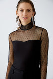 Black mesh top with spot detail