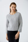 Cropped ribbed grey sweater with diamanté detail all over