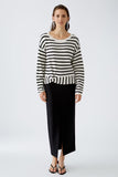 Black and cream striped top with knit detail