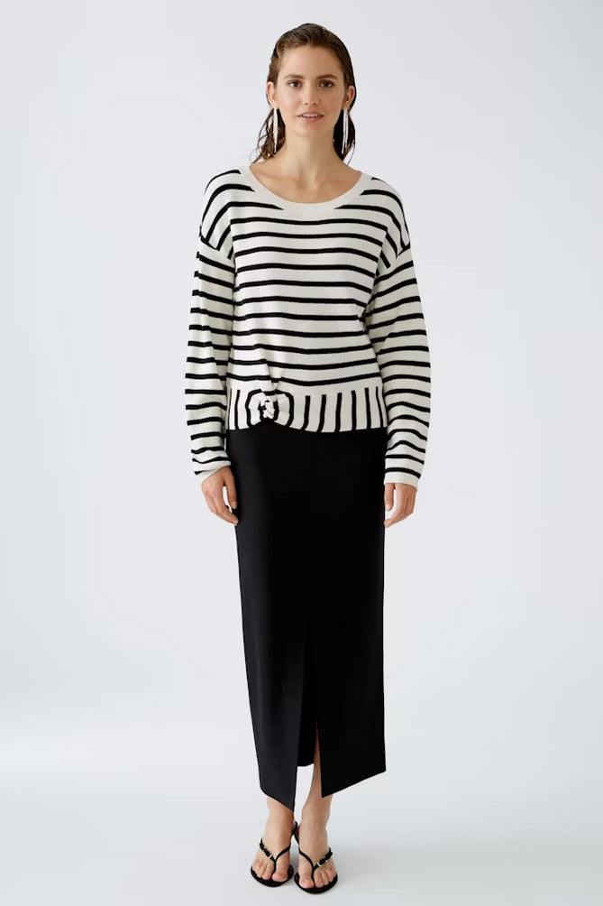 Black and cream striped top with knit detail